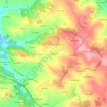 Mappa topografica Sauvagnat, altitudine, rilievo