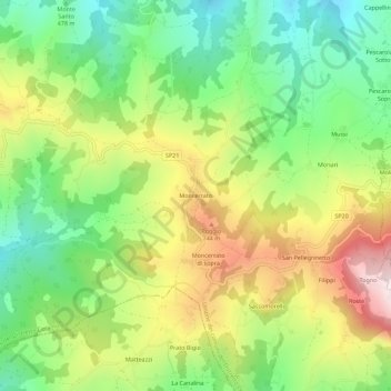 Mappa topografica Moncerrato, altitudine, rilievo