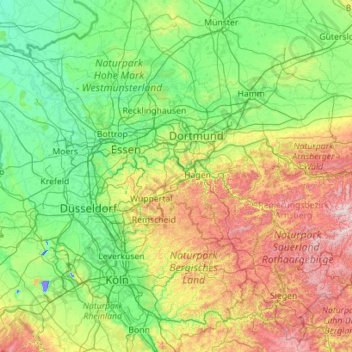 Mappa topografica Ennepe-Ruhr-Kreis, altitudine, rilievo
