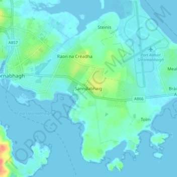 Mappa topografica Sandwick, altitudine, rilievo
