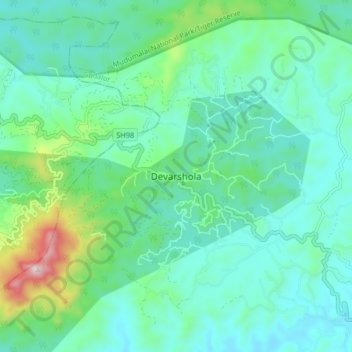 Mappa topografica Devarshola, altitudine, rilievo