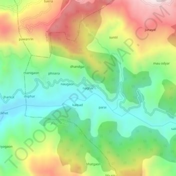 Mappa topografica naghar, altitudine, rilievo