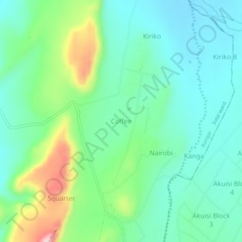 Mappa topografica Coffee, altitudine, rilievo