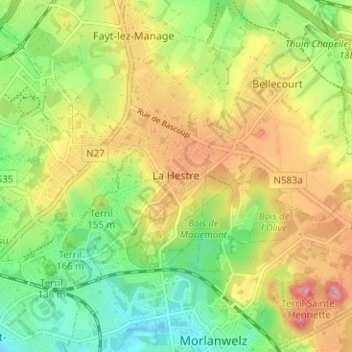 Mappa topografica La Hestre, altitudine, rilievo