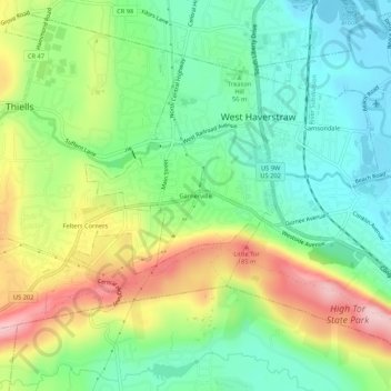 Mappa topografica Garnerville, altitudine, rilievo