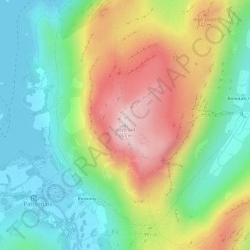 Mappa topografica Place Fell, altitudine, rilievo