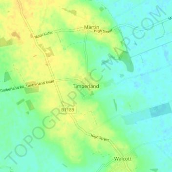 Mappa topografica Timberland, altitudine, rilievo