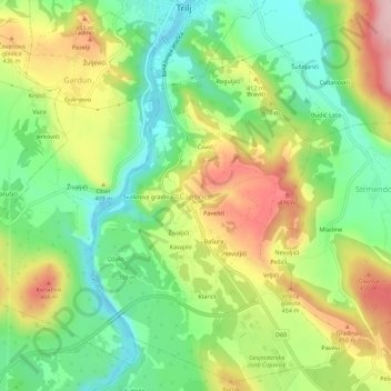 Mappa topografica Čaporice, altitudine, rilievo