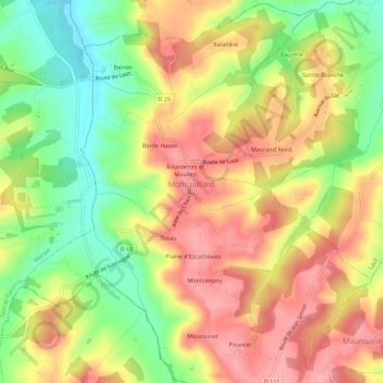 Mappa topografica Le Village, altitudine, rilievo