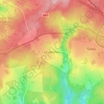Mappa topografica Chabrehez, altitudine, rilievo