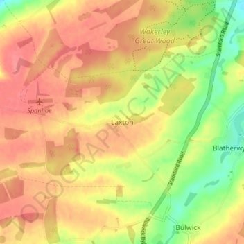 Mappa topografica Laxton, altitudine, rilievo