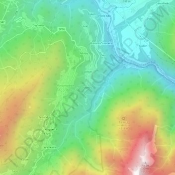 Mappa topografica Mottes, altitudine, rilievo