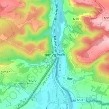 Mappa topografica Heer-Agimont, altitudine, rilievo