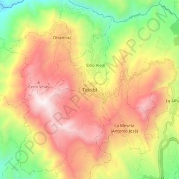 Mappa topografica Titiribí, altitudine, rilievo
