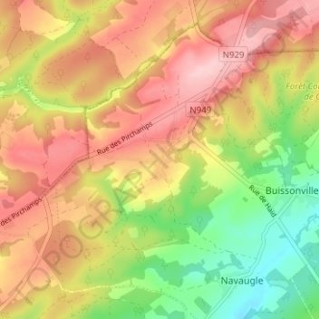 Mappa topografica Forzée, altitudine, rilievo