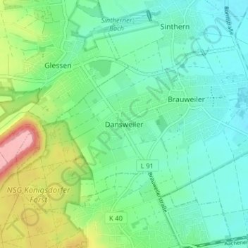 Mappa topografica Dansweiler, altitudine, rilievo