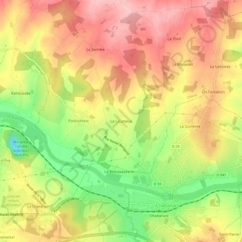 Mappa topografica Le Courtieux, altitudine, rilievo