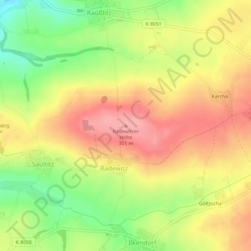 Mappa topografica Radewitzer Höhe, altitudine, rilievo