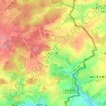 Mappa topografica Moinet, altitudine, rilievo