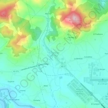 Mappa topografica Posada de Llanera, altitudine, rilievo