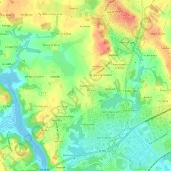 Mappa topografica Le Lannio, altitudine, rilievo