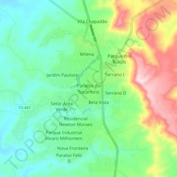 Mappa topografica Paraíso do Tocantins, altitudine, rilievo