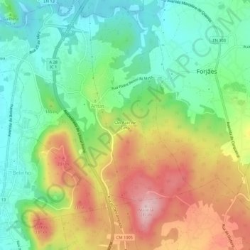 Mappa topografica São Paio de Cima, altitudine, rilievo