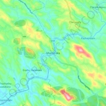 Mappa topografica Manimala, altitudine, rilievo