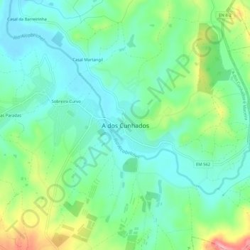 Mappa topografica A dos Cunhados, altitudine, rilievo