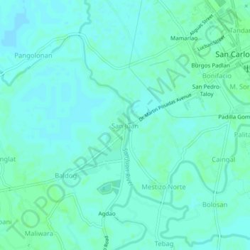 Mappa topografica San Juan, altitudine, rilievo