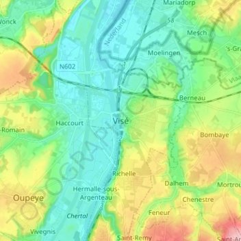 Mappa topografica Visé, altitudine, rilievo