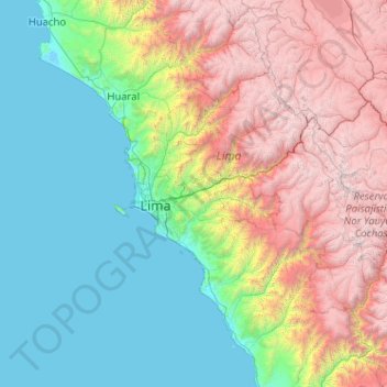 Mappa topografica Provincia de Lima, altitudine, rilievo