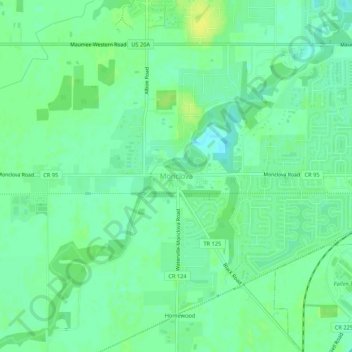 Mappa topografica Monclova, altitudine, rilievo