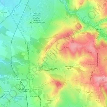 Mappa topografica Mazeyrac, altitudine, rilievo