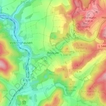 Mappa topografica Beckum, altitudine, rilievo