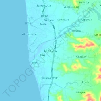 Mappa topografica Santa Cruz, altitudine, rilievo