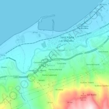 Mappa topografica Minà, altitudine, rilievo