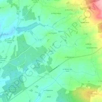 Mappa topografica Churin, altitudine, rilievo