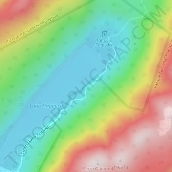 Mappa topografica Lago Tinquilco, altitudine, rilievo