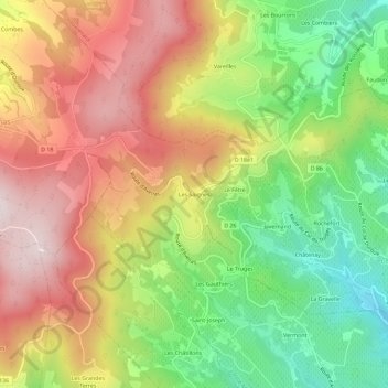 Mappa topografica Les Saignes, altitudine, rilievo