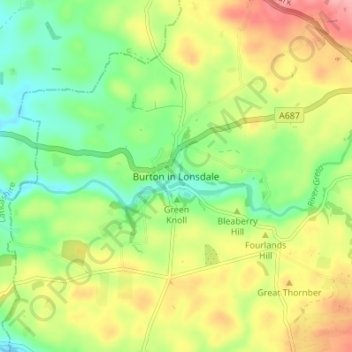 Mappa topografica Burton in Lonsdale, altitudine, rilievo