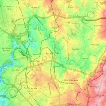 Mappa topografica Leça do Balio, altitudine, rilievo