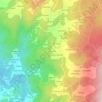 Mappa topografica O Meixueiro, altitudine, rilievo