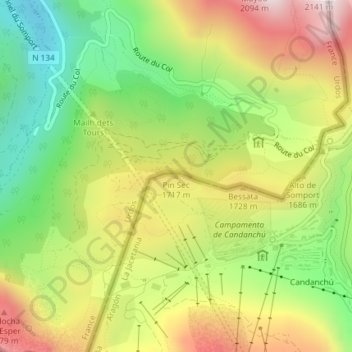 Mappa topografica Pin Sec, altitudine, rilievo