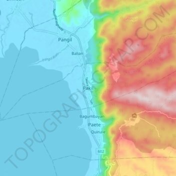 Mappa topografica Pakil, altitudine, rilievo
