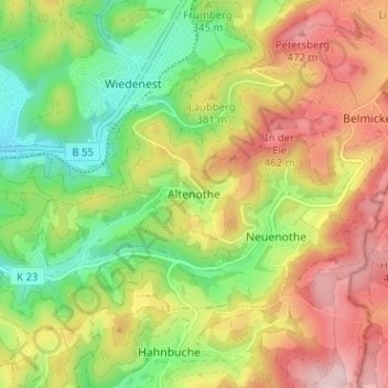 Mappa topografica Altenothe, altitudine, rilievo