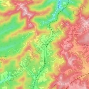 Mappa topografica Harper, altitudine, rilievo