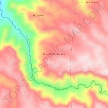 Mappa topografica Once De Noviembre, altitudine, rilievo