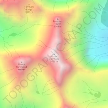 Mappa topografica Mount Farnham, altitudine, rilievo