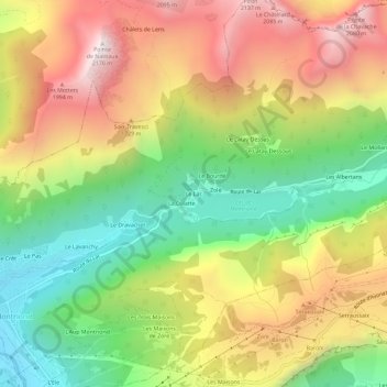 Mappa topografica Le Lac, altitudine, rilievo